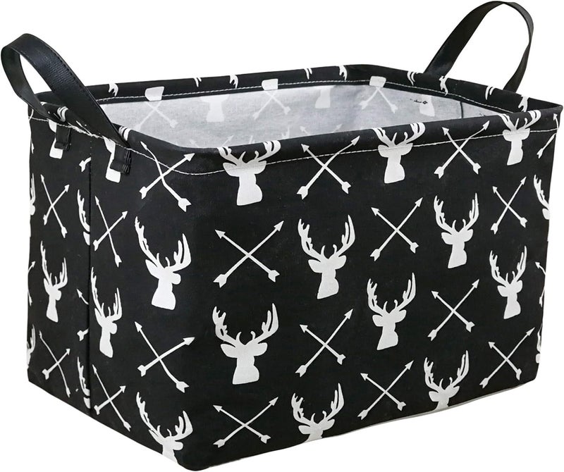 KUNRO Rectang Black Storage Basket Gift Shelf Basket Storage Bin, Nursery Basket Organizer Box for With Handles for Room Deco (Deer) - Image 1